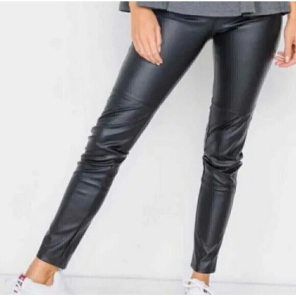 New MIX Boutique Shiny Black Pull On Leggings Stretchy - Picture 1 of 8